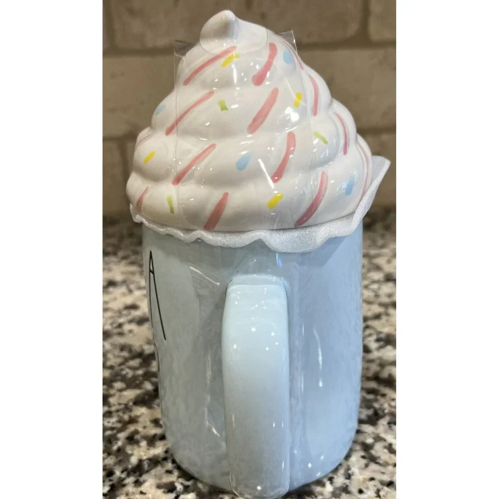 New Rae Dunn EXTRA WHIP Blue Mug With Whipped‎ Cream Topper Farmhouse